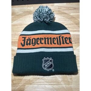 Jagermeister NHL Dark Green Orange & White Winter Pom Pom Beanie Hockey